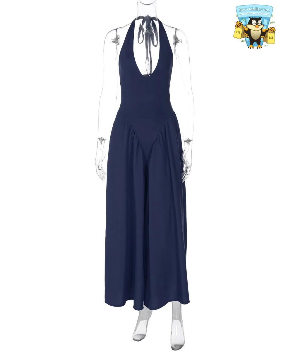 Backless Deep V Long Sexy Halter Sleeveless Dress