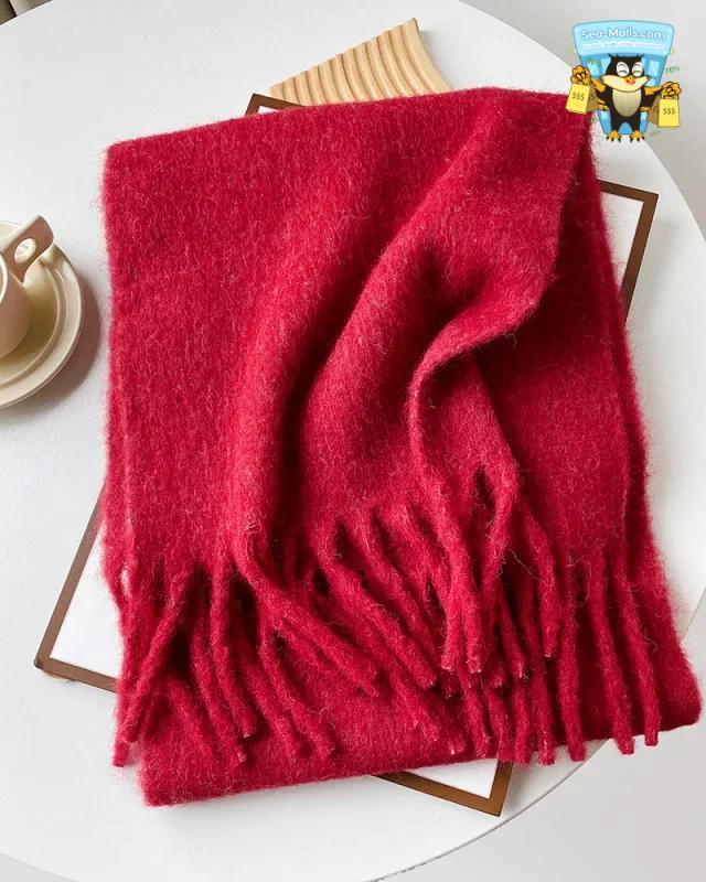 Wool Blend Long Winter Scarf Solid Color Thermal Shawl