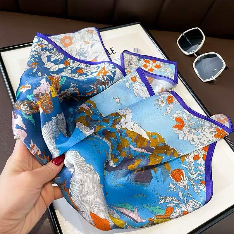 100% Pure Silk Square Scarf Women Dot Print Neckerchief Bandana