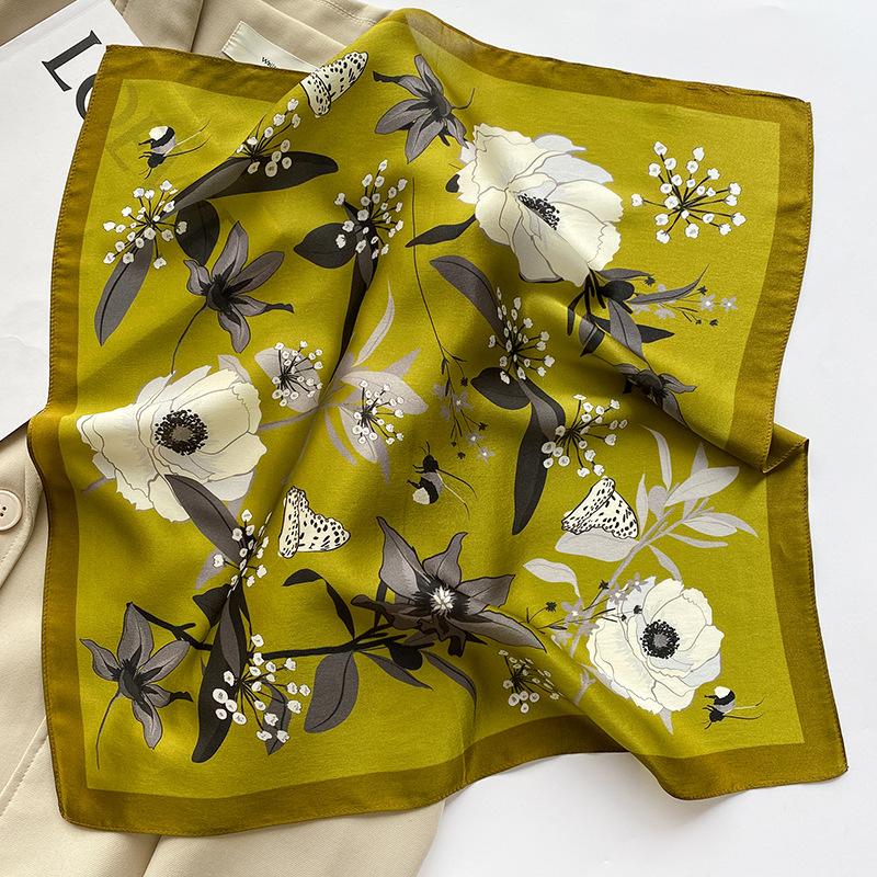 100% Pure Silk Floral Square Scarf Women Neck Hair Bandana