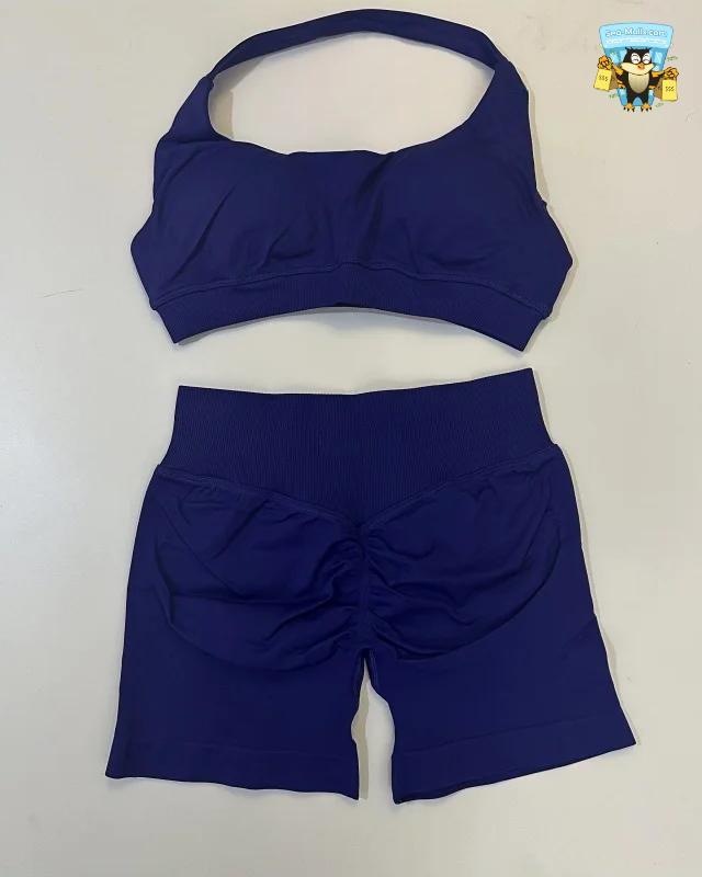 Yoga Shorts Set Seamless Scrunch Shorts Halter Sports Bra