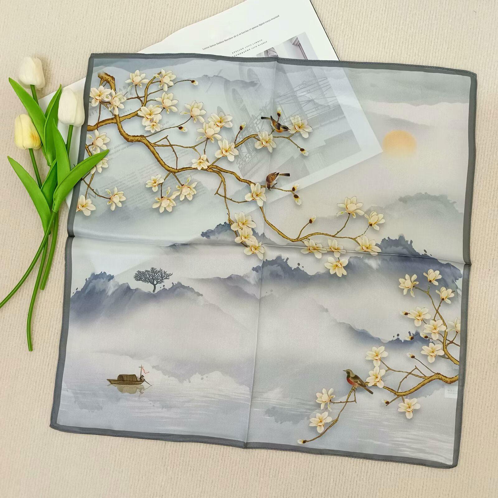 100% Pure Silk Floral Square Scarf Women Neck Hair Bandana