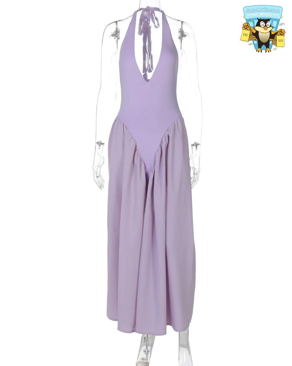 Backless Deep V Long Sexy Halter Sleeveless Dress