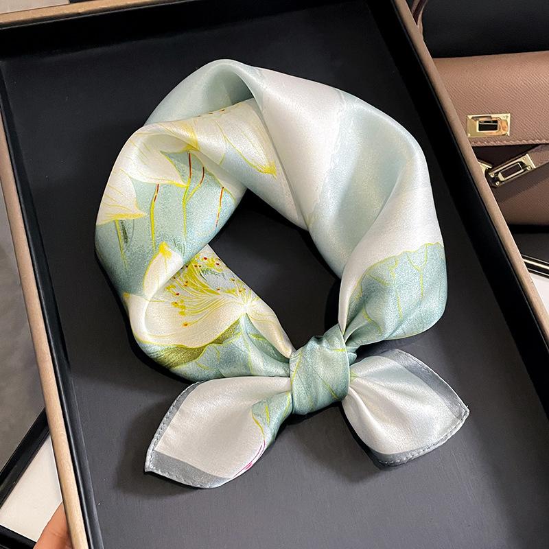 100% Pure Silk Floral Square Scarf Women Neck Hair Bandana