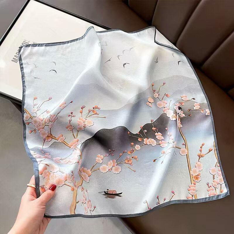 100% Pure Silk Floral Square Scarf Women Neck Hair Bandana