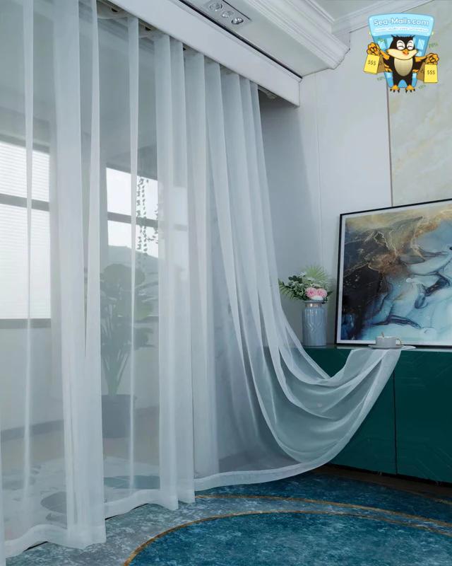 White Sheer Tulle Curtains for Bay Windows