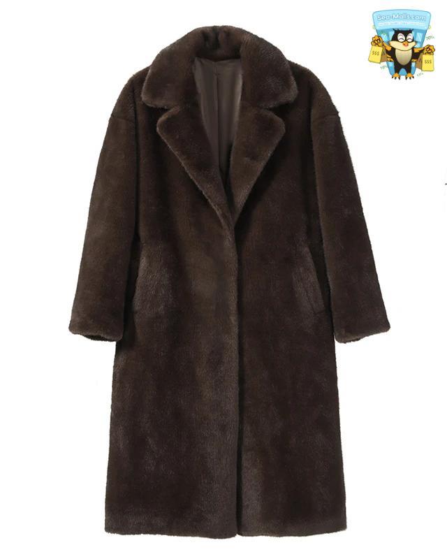 Luxury Faux Mink Fur Coat Women Long Winter Overcoat