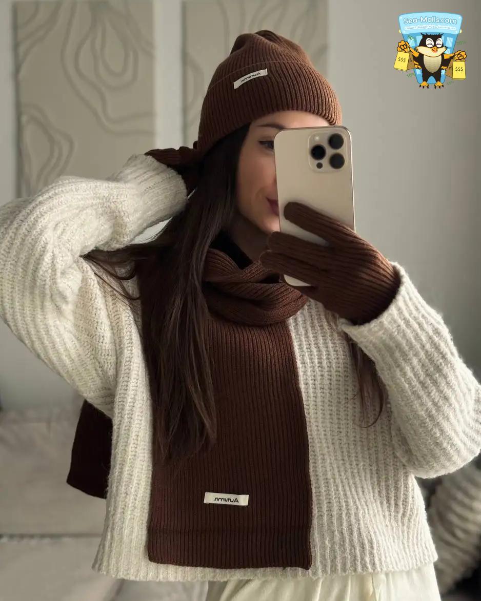 Winter Knitted Hat, Scarf & Gloves Set – 3-Piece