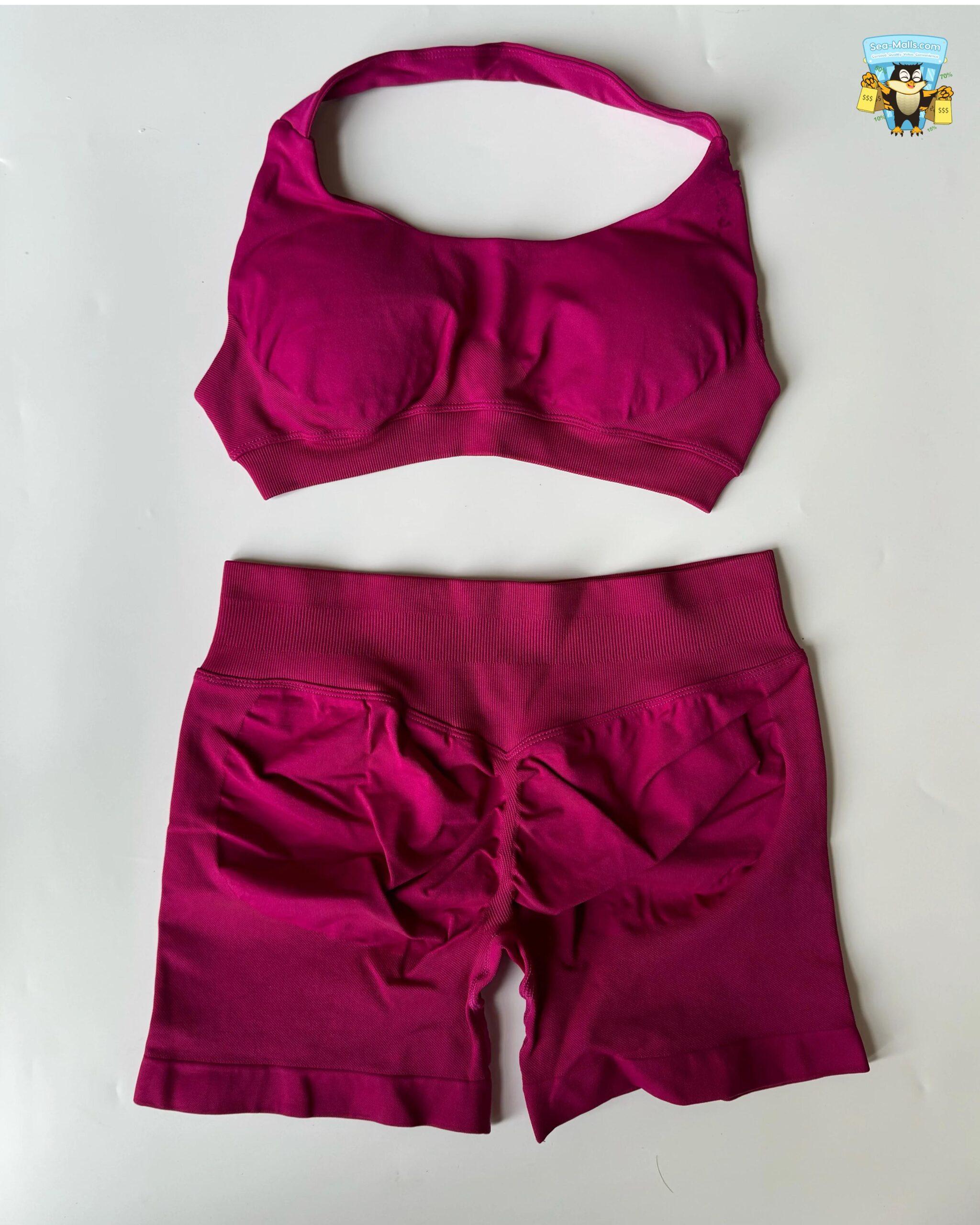 Yoga Shorts Set Seamless Scrunch Shorts Halter Sports Bra