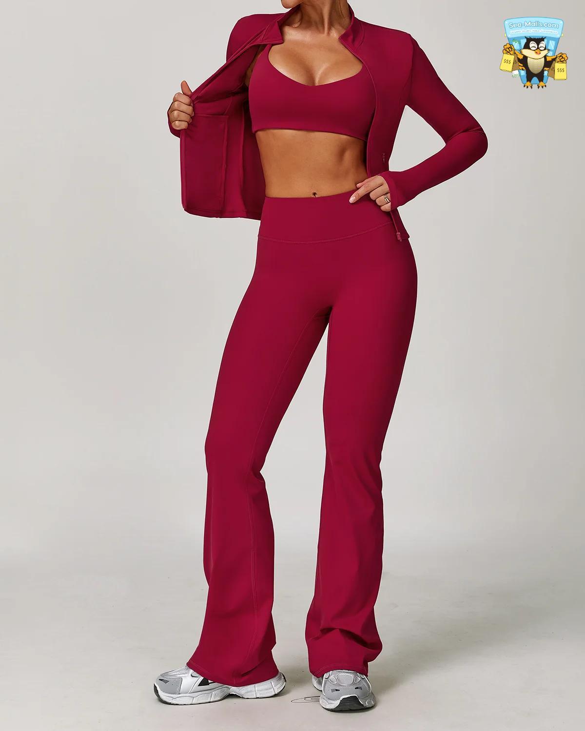Women’s 2/3PCS Yoga Suit Set – Long Sleeve, Sports Bra & Leggings