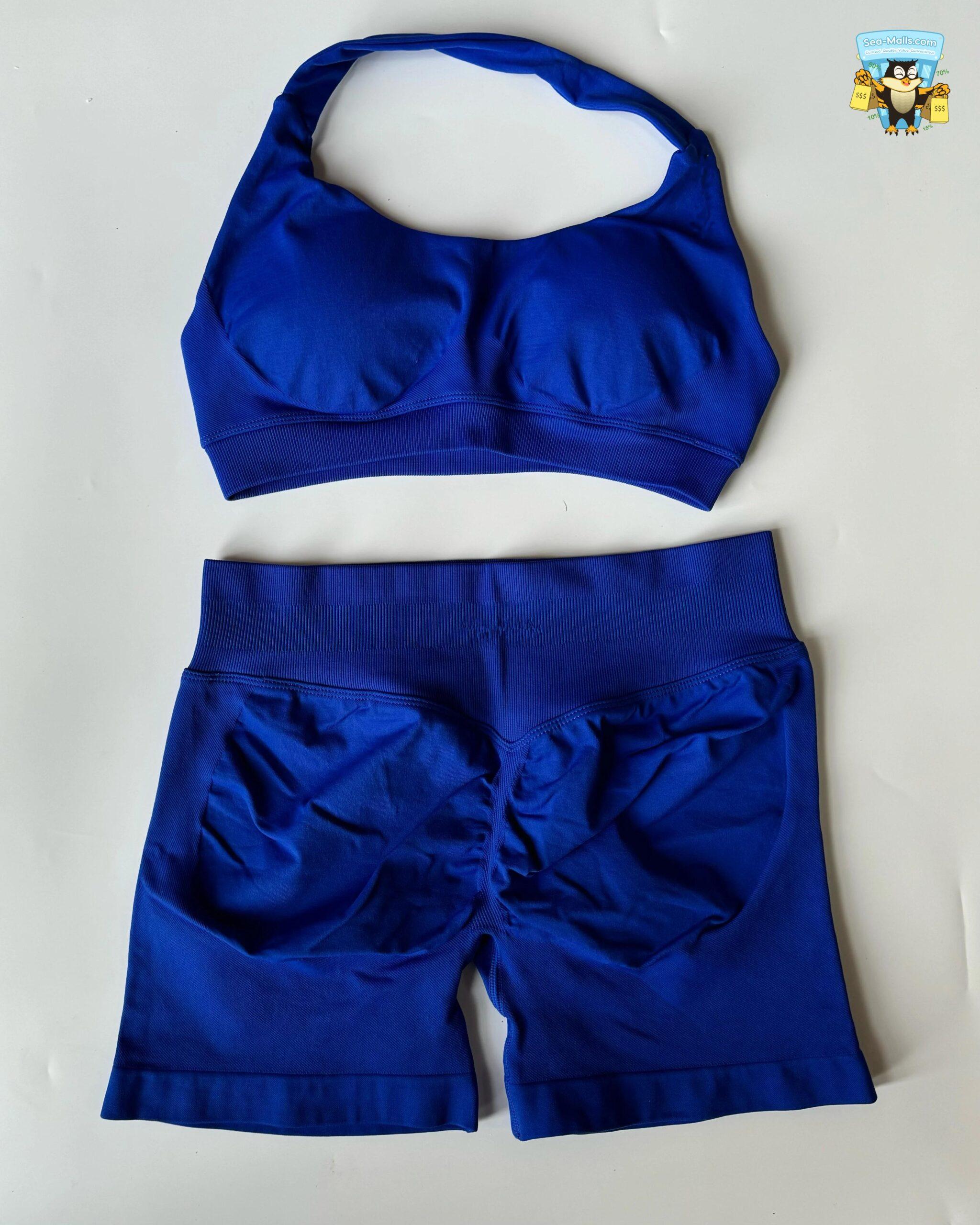 Yoga Shorts Set Seamless Scrunch Shorts Halter Sports Bra
