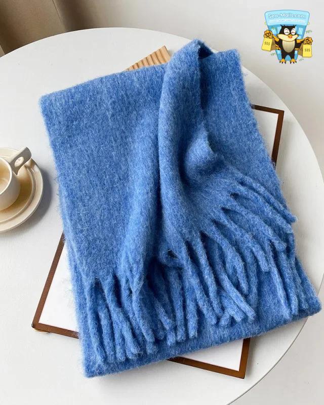 Wool Blend Long Winter Scarf Solid Color Thermal Shawl