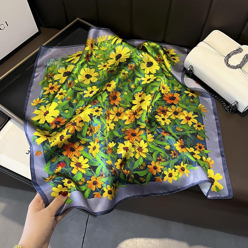 100% Pure Silk Floral Square Scarf Women Neck Hair Bandana