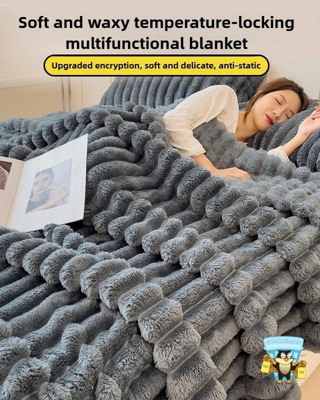 Solid Wide Stripe Flannel Blanket Soft Thickened Comfort
