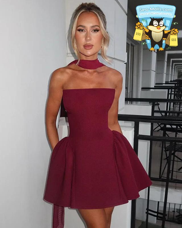 Strapless A-line Mini Dress Backless Bodycon Party Dress for Women