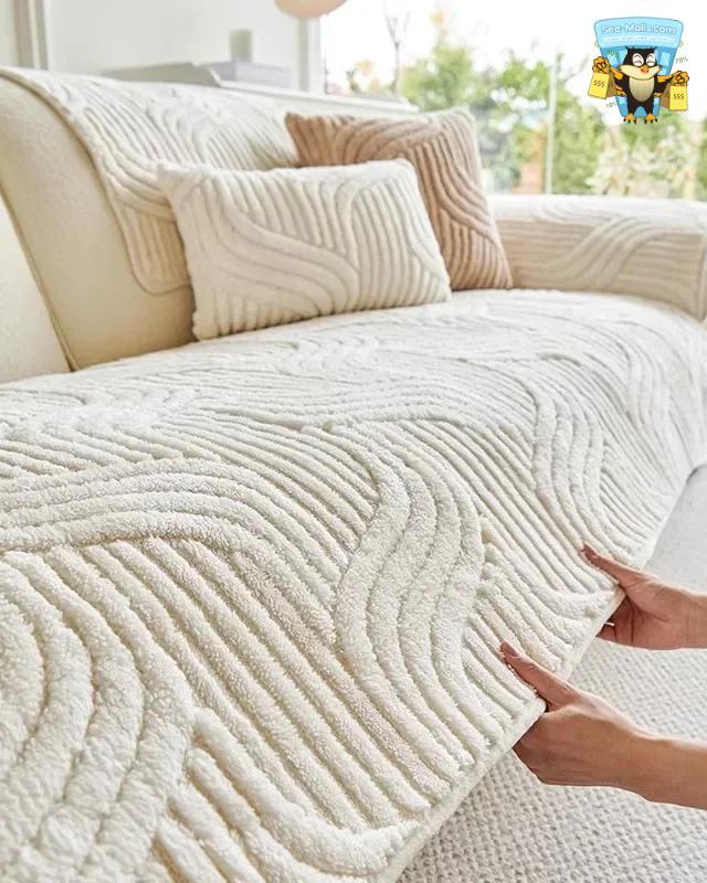 Wave Striped Plush Sofa Cover Non-Slip Living Room Mat
