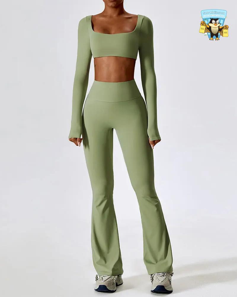 Yoga Set 2PCS Seamless Long Sleeve Crop Top & Leggings