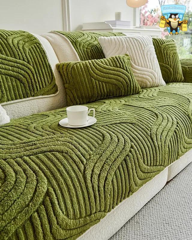 Wave Striped Plush Sofa Cover Non-Slip Living Room Mat