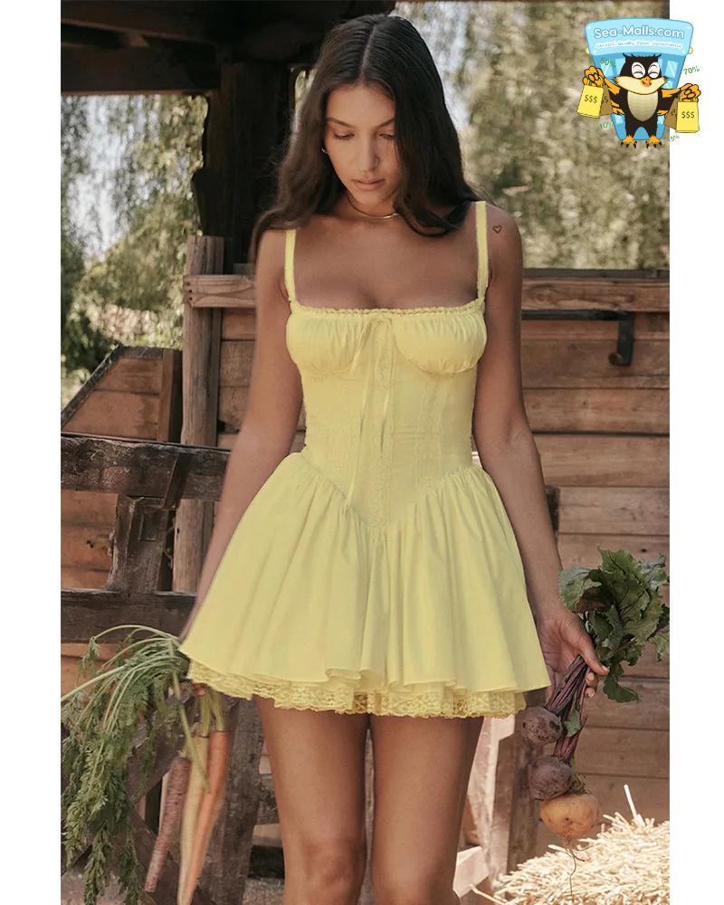Sexy Lace Corset Mini Dress Floral Sundress