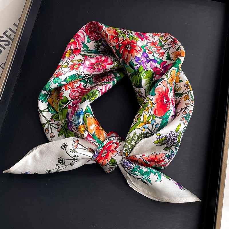 100% Pure Silk Floral Square Scarf Women Neck Hair Bandana