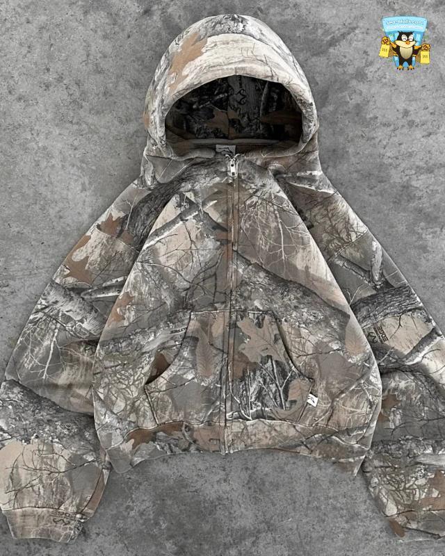 Y2K Retro Camo Zip Up Hoodie Oversized Streetwear Sweatshirt