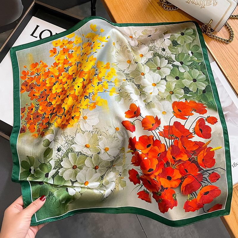 100% Pure Silk Floral Square Scarf Women Neck Hair Bandana