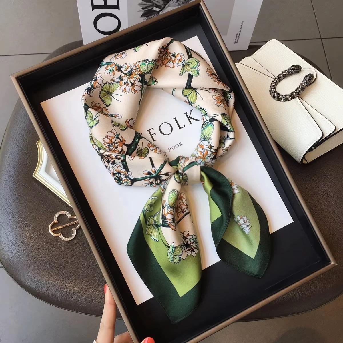 100% Natural Silk Square Scarf Women Hairband Neckerchief Wrap