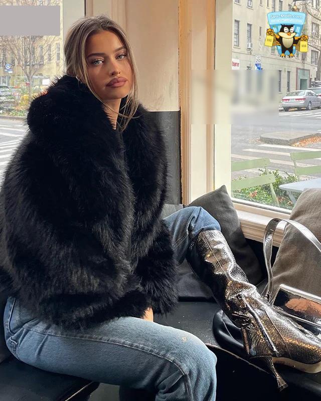 Shawl Collar Faux Fox Fur Coat Women Winter Short Jacket