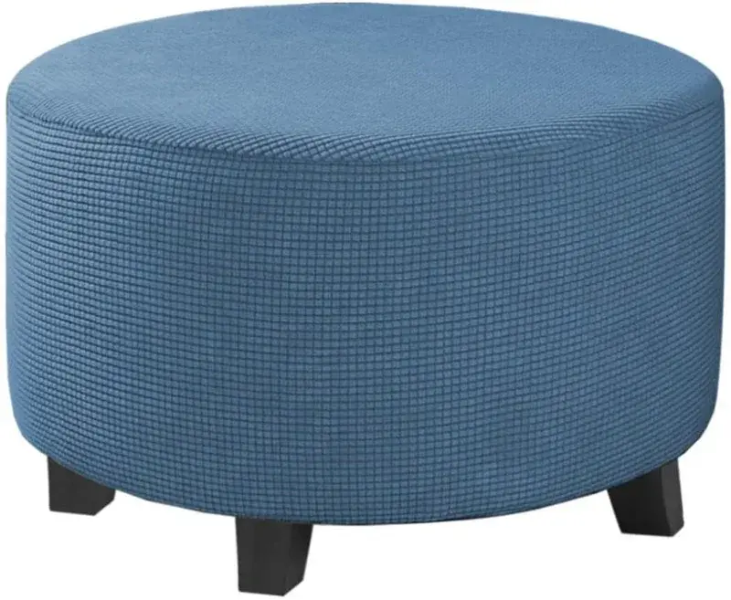 All Inclusive Round Ottoman Cover Spandex 1PC Footstool Protector Elastic Polar Fleece Footrest Slipcover For Living Room Home