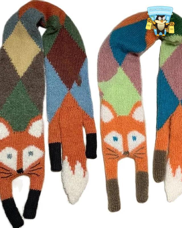 Children’s Cartoon Fox Knitted Scarf Winter Warm Shawl