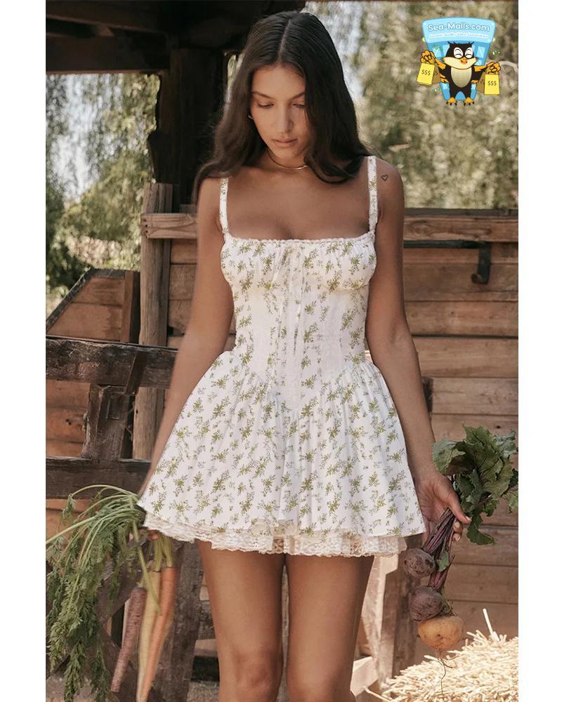Sexy Lace Corset Mini Dress Floral Sundress