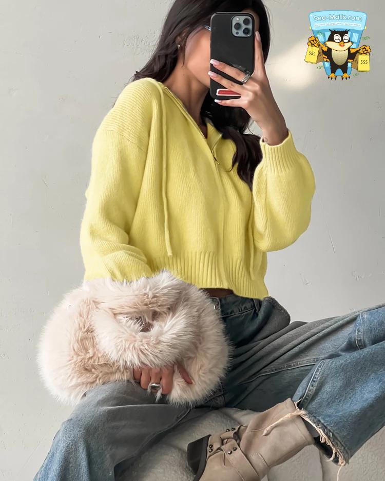 Cozy Knit Zip-Up Hooded Cardigan for Women