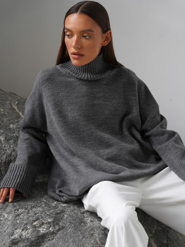 Oversized Knitted Turtleneck Sweater – Vintage Winter Pullover