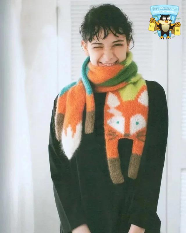 Children’s Cartoon Fox Knitted Scarf Winter Warm Shawl