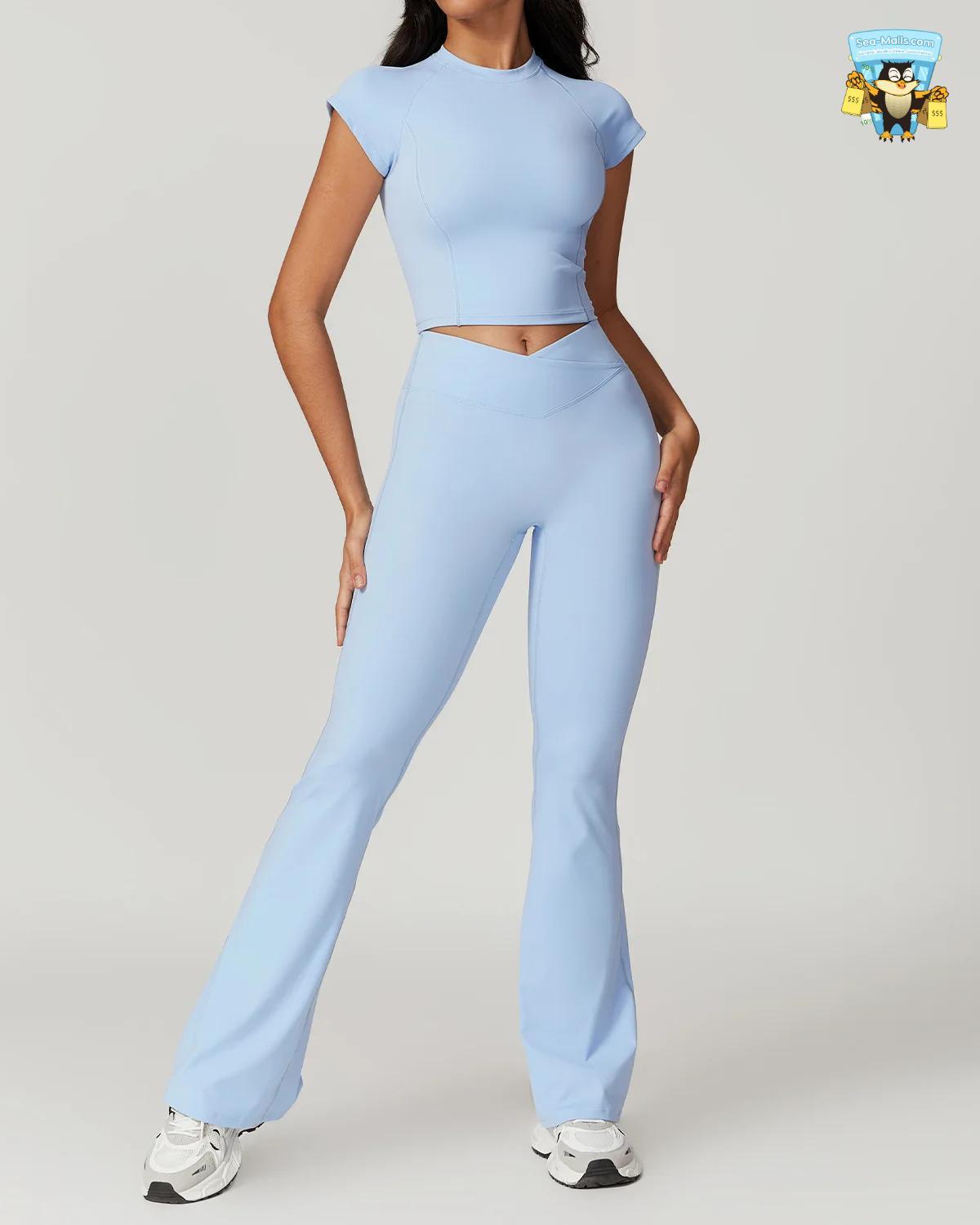 Women’s Yoga Set 2-Piece Sportswear Crop Top & High-Waist Leggings