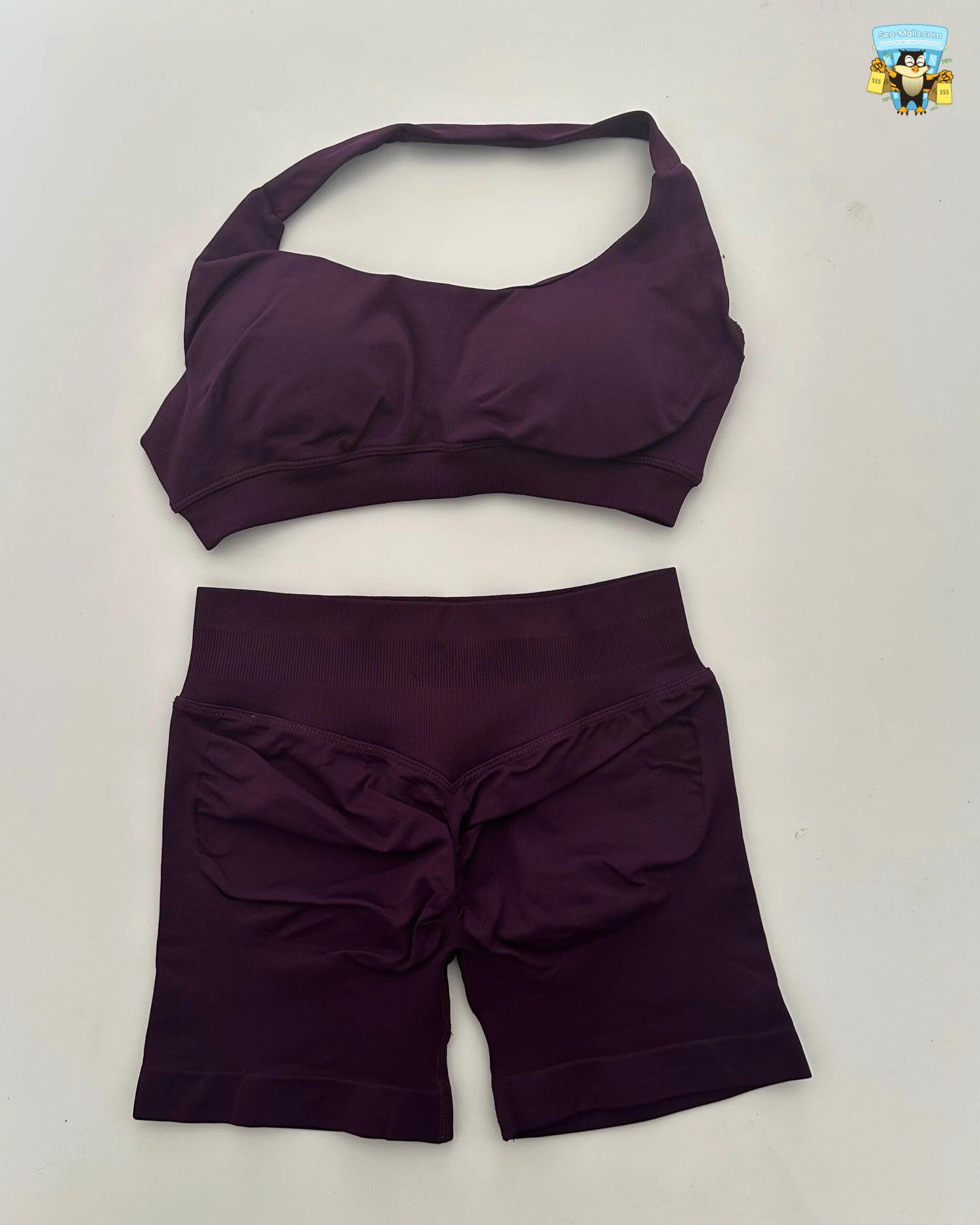 Yoga Shorts Set Seamless Scrunch Shorts Halter Sports Bra