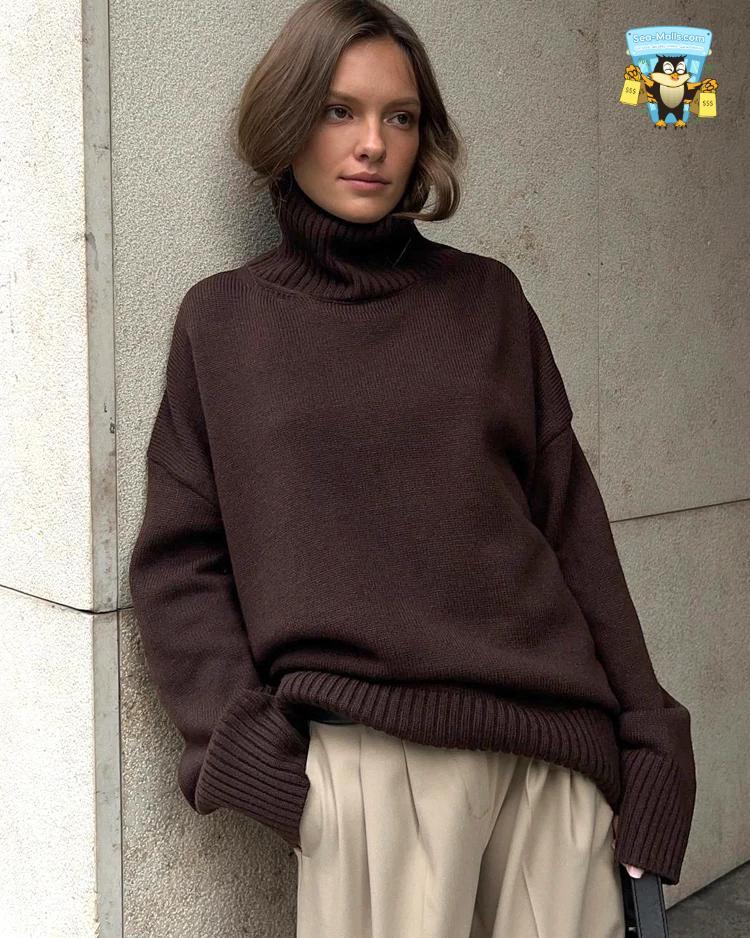 Oversized Knitted Turtleneck Sweater – Vintage Winter Pullover
