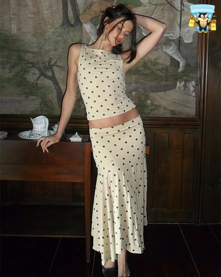Polka Dot Y2K Skirt 2 Piece Set Women's Sleeveless Tank Top