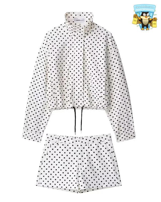Women's Polka Dot Zipper Jacket with Pockets Long Sleeve Turtleneck Coat