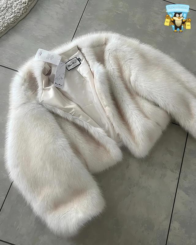 Gradient Cropped Faux Fur Coat Women Winter Luxury Streetwear