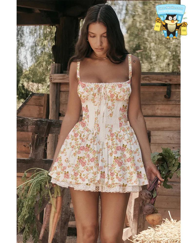 Sexy Lace Corset Mini Dress Floral Sundress