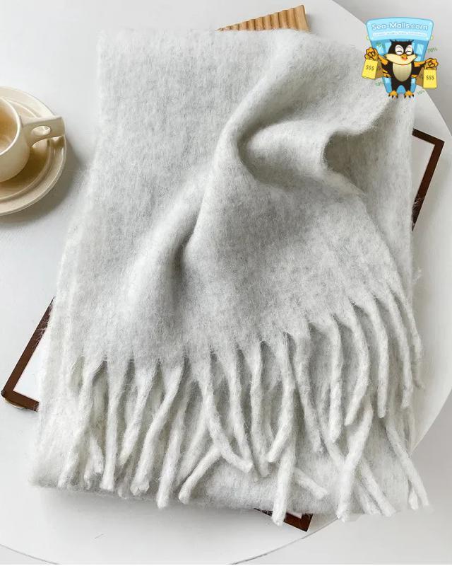 Wool Blend Long Winter Scarf Solid Color Thermal Shawl