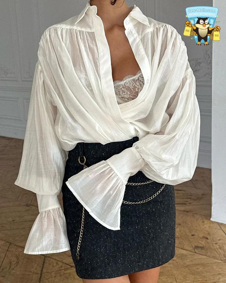 Casual Loose See-Through Autumn Long Sleeve Blouse