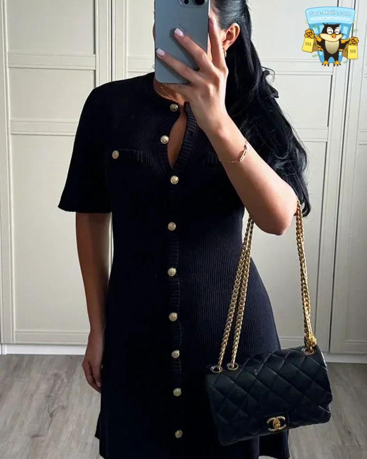 Elegant Knit Mini Dress Slim High Waist Short Sleeve Women’s Dress