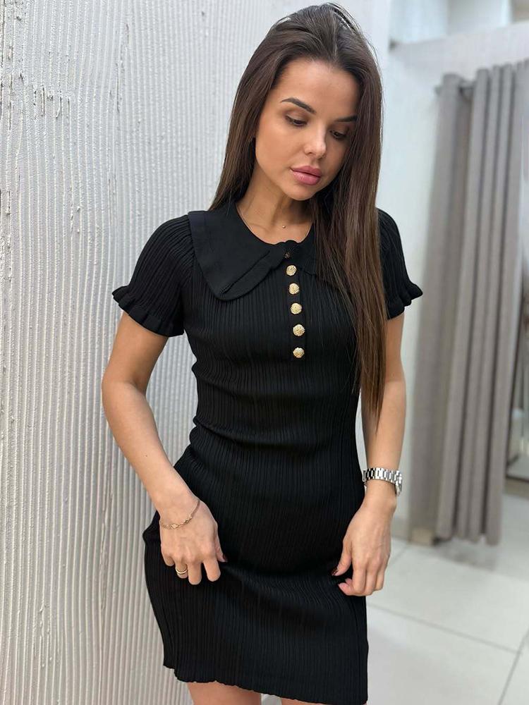 Ruffled Knitted Bodycon Mini Dress High-Waist Retro Summer Style