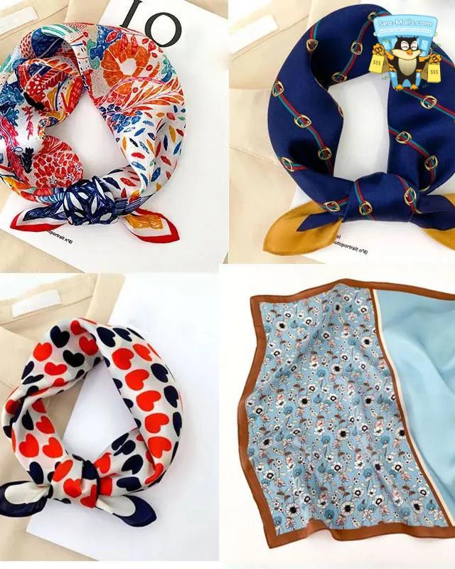 100% Pure Silk Square Scarf Women Dot Print Neckerchief Bandana