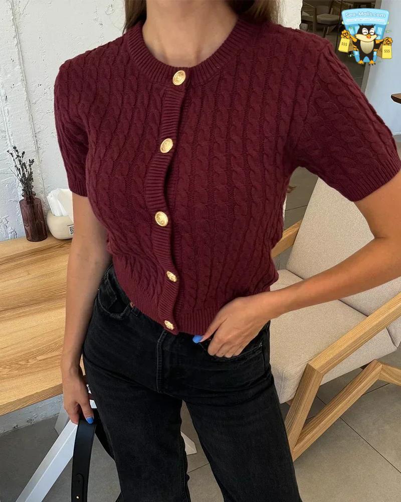 Women’s Winter Knit Cardigan Patchwork Ribbed Crop Sweater