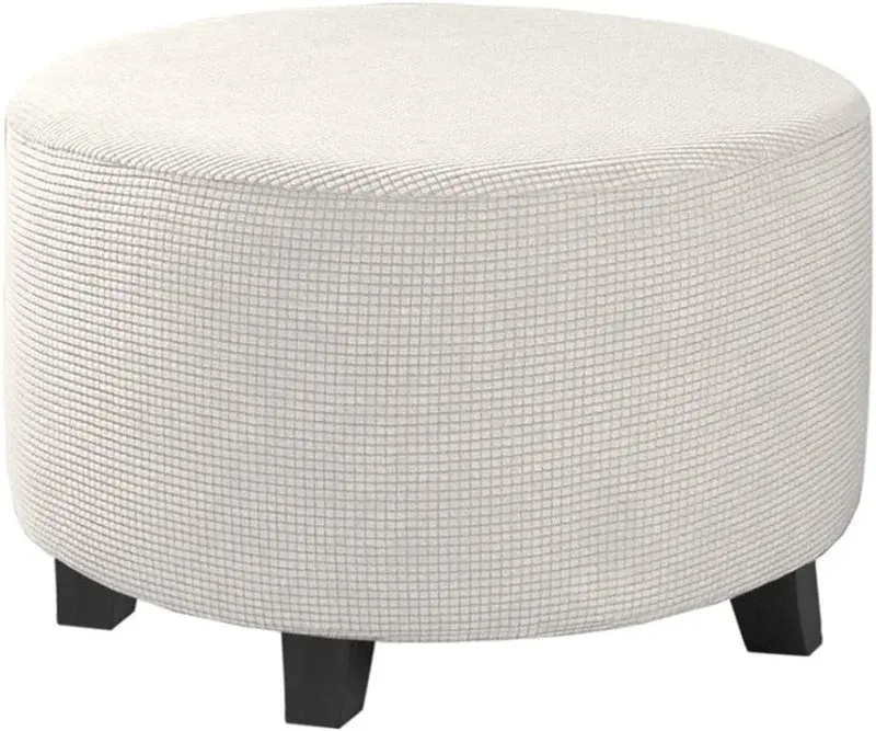 All Inclusive Round Ottoman Cover Spandex 1PC Footstool Protector Elastic Polar Fleece Footrest Slipcover For Living Room Home