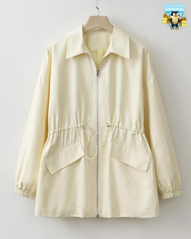 2025 Women Spring / Autumn Light Yellow Adjustable waist Zip Jacket