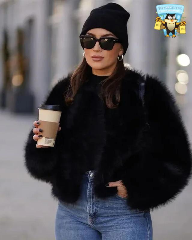 Gradient Cropped Faux Fur Coat Women Winter Luxury Streetwear